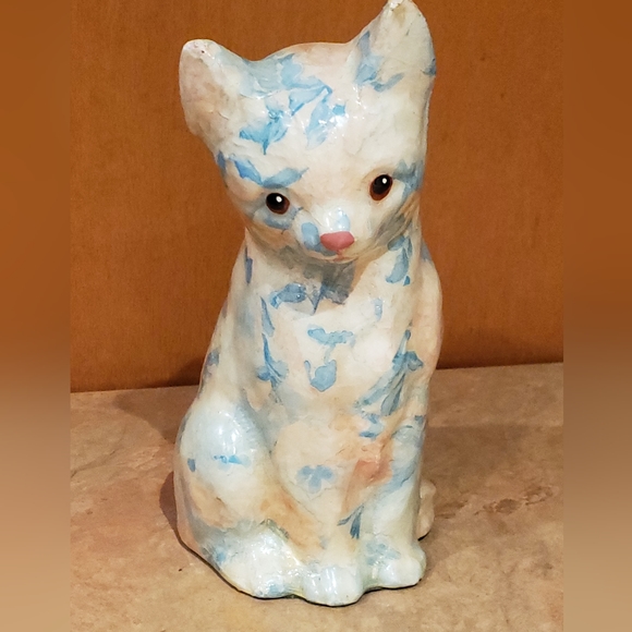 Vintage ceramic decoupage cat - Picture 1 of 6